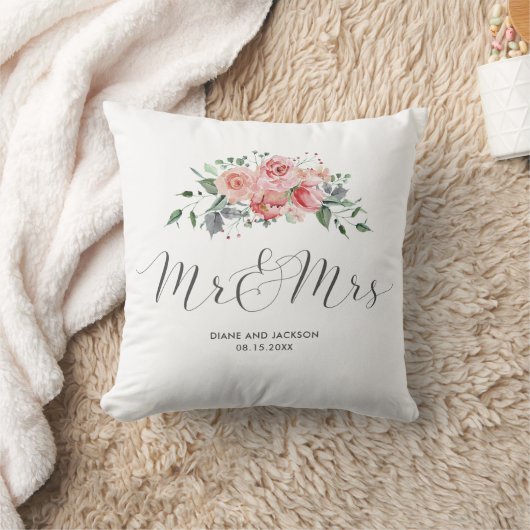 Coussin M. et Mme Mariage Keepsaké Rose d'aquarelle (Couverture)