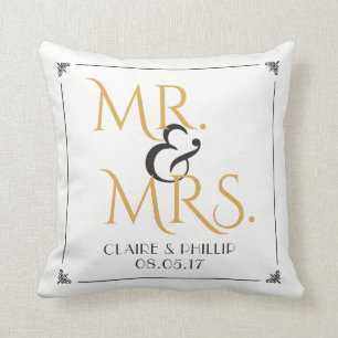Coussin M. et Mme noirs Wedding du blanc   d'or