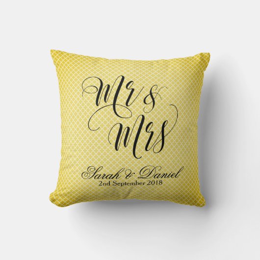 Coussin M. et Mme noirs Wedding Pillow Keepsake Gift d'or (Recto)