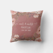Coussin M. et Mme Nom Mariage Fleurs Aquarelle Rose Pâle (Verso)