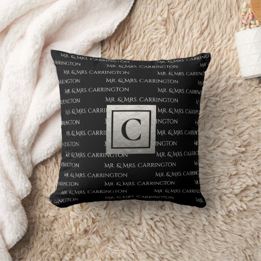 Coussin M. et Mme Nom Monogramme Noir Blanc (Couverture)