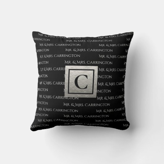 Coussin M. et Mme Nom Monogramme Noir Blanc (Verso)