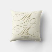 Coussin M et Mme or script personnalisé mariage crème (Verso)