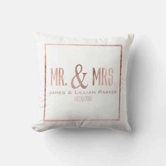 Coussin M. et Mme roses Monogram Wedding d'or de Faux (Recto)