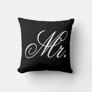Coussin M. jeune marié typographie noir et blanc