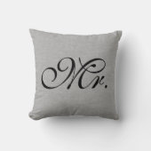 Coussin M. jut initial chic rustique de toile gris (Recto)