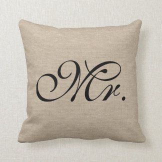 Coussin M. jute initial chic rustique de toile de jute de
