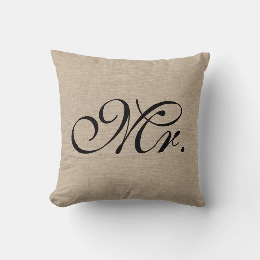 Coussin M. jute initial chic rustique de toile de jute de (Recto)
