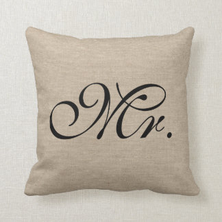 Coussin M. jute initial chic rustique de toile de jute de