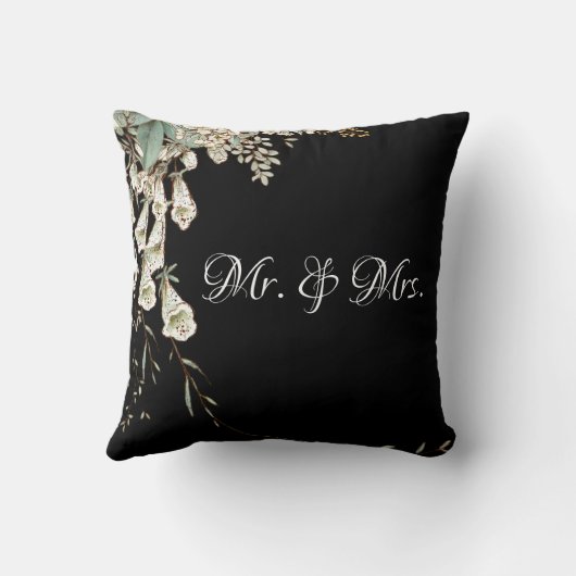 Coussin M. & Mme Black Floral Script Mariage (Verso)