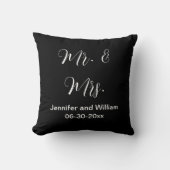 Coussin M. & Mme Elegant Script Noir Blanc Noms Mariage (Recto)