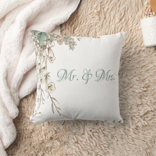 Coussin M. & Mme Greenery Script Floral Mariage élégant (Couverture)