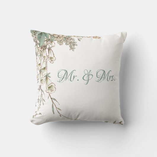 Coussin M. & Mme Greenery Script Floral Mariage élégant (Recto)