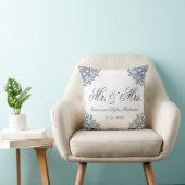 Coussin M. & Mme Mariage Blanc Bleu Élégant Script (Chaise)