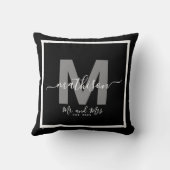 Coussin M. Mme Nom Black Initiales de jeunes mariés (Verso)