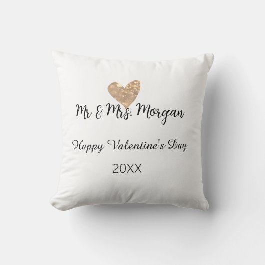 Coussin M & Mme nom joyeuse Saint-Valentin cœur en or (Recto)