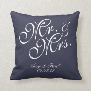 Coussin M&Mme.Personnalisé bleu