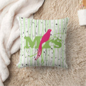 Coussin M. Mme Spring Green et Fuchsia Birch Tree Bird (Couverture)