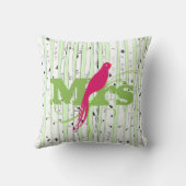 Coussin M. Mme Spring Green et Fuchsia Birch Tree Bird (Verso)