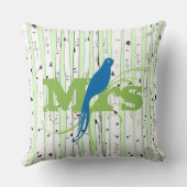 Coussin M. Mme Spring Green et Royal Blue Birch Tree Bird (Verso)