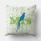 Coussin M. Mme Spring Green et Royal Blue Birch Tree Bird (Recto)