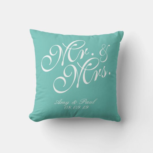 Coussin M&Mme Turquoise personnalisé (Recto)