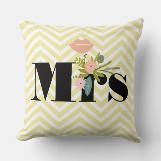 Coussin M. Mustache Pale Jaune Blanc Turquoise Zig Zag (Recto)