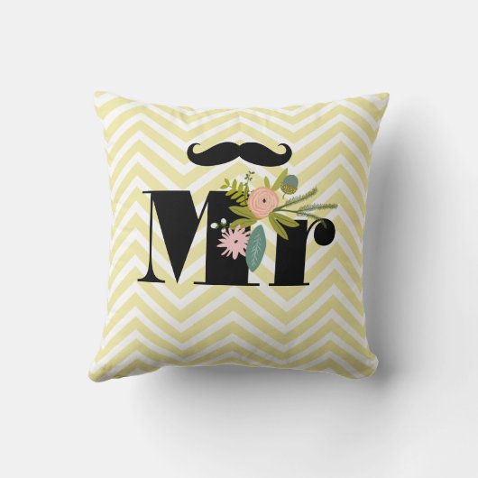 Coussin M. Mustache Pale Jaune Blanc Turquoise Zig Zag (Verso)