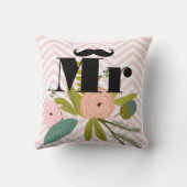 Coussin M. Mustache Pale Jaune Blanc Turquoise Zig Zag (Verso)