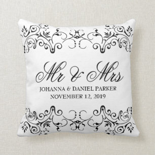 Coussin M. ornemental vintage et Mme Wedding de décor de