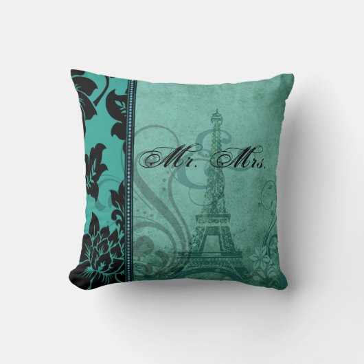 Coussin M. turquoise et Mme de Fleur De Paris | (Recto)