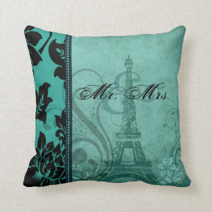 Coussin M. turquoise et Mme de Fleur De Paris  