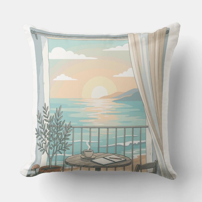 Coussin Ma façon de passer la matinée | Balcon ensoleillé  (Recto)