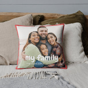 Coussin Ma famille Boho Texte superposé avec deux photos