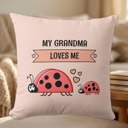 Coussin Ma grand-mère m'aime coccinelles bébé pêche