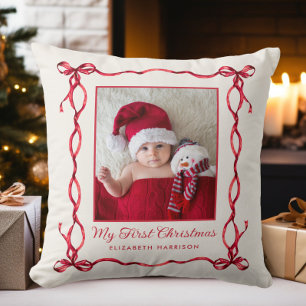 Coussin Ma première photo de bébé à Noël
