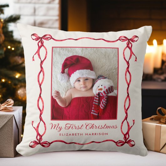 Coussin Ma première photo de bébé à Noël