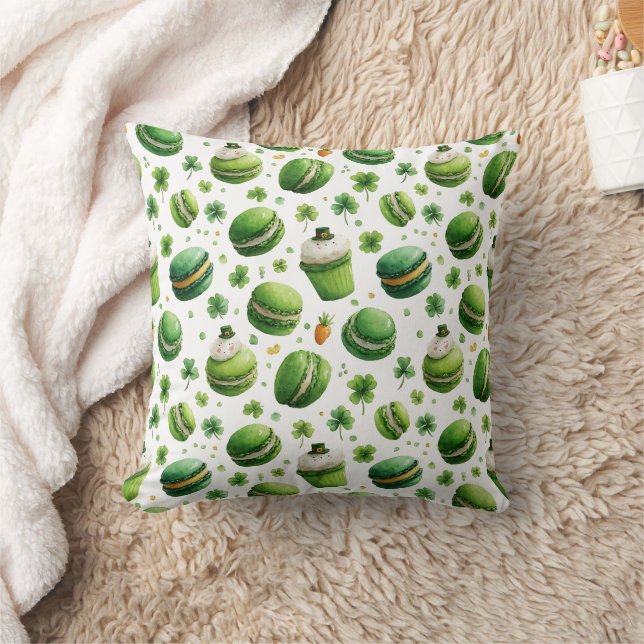 Coussin Macaron et trèfle aquarelle de la Saint-Patrick (Couverture)