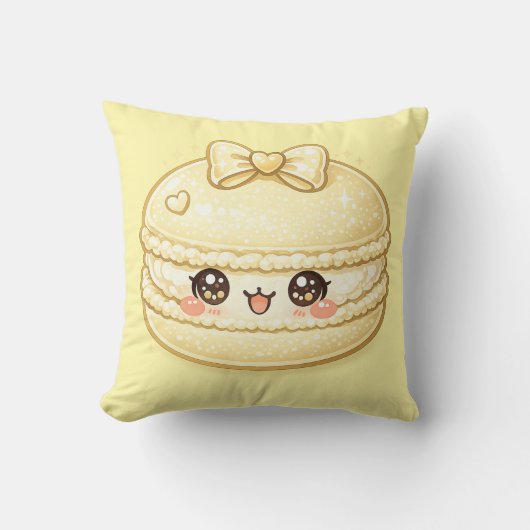 Coussin Macaron Jaune Sucré Kawaii (Recto)