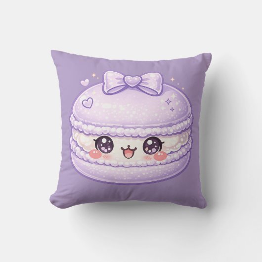 Coussin Macaron Violet Sucré Kawaii (Recto)