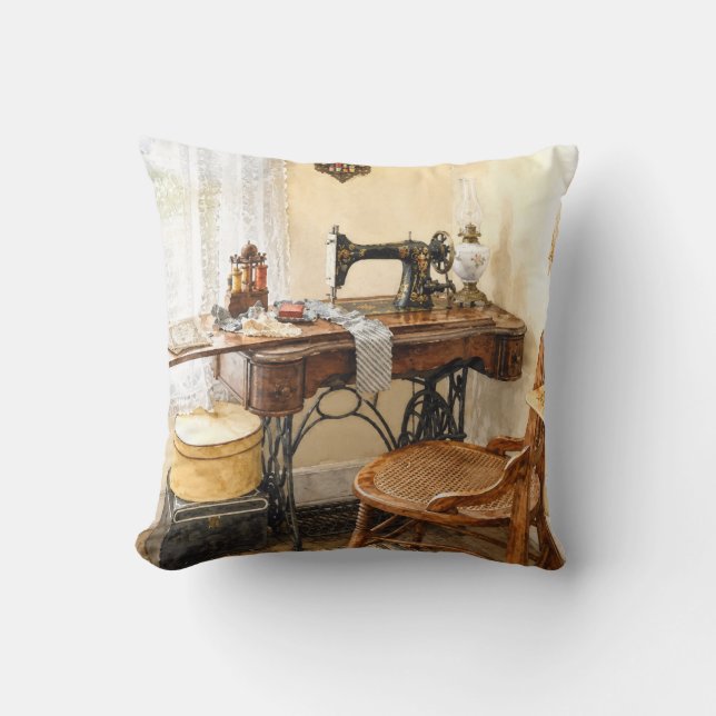 Coussin Machine à coudre et carrousel de fil (Recto)