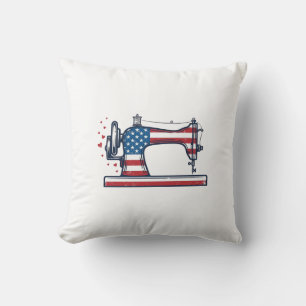 Coussin Machine à coudre patriotique Gravure vintage Vecto