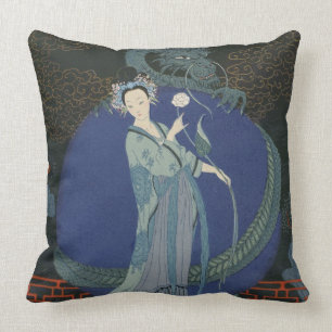 Coussin Madame avec un dragon (litho de couleur)