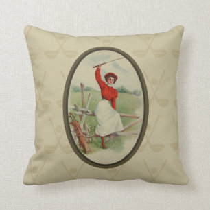Coussin Madame jouante au golf vintage Art (deux)