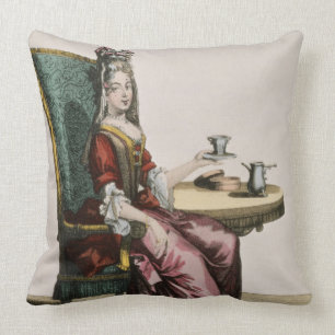 Coussin Madame Taking Coffee, plat de mode, c.1695