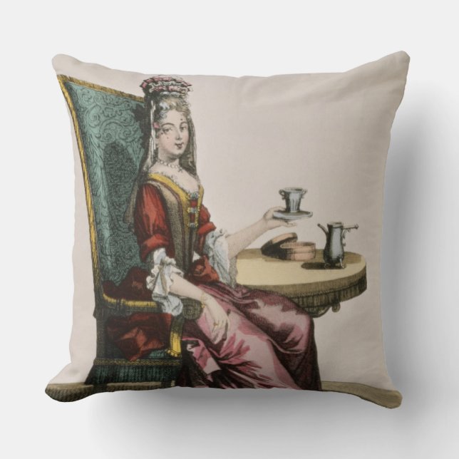 Coussin Madame Taking Coffee, plat de mode, c.1695 (Recto)