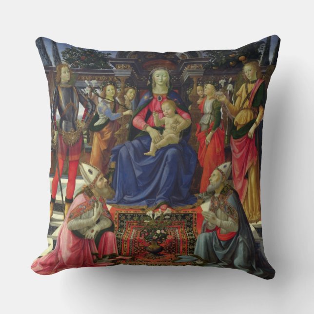 Coussin Madonna et enfant avec des solides solubles. (Recto)