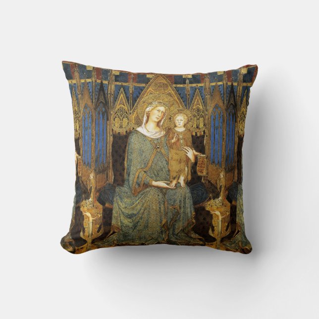 Coussin MAESTA, VIERGE ET ENFANT, Jaune d'or bleu, Noël (Recto)