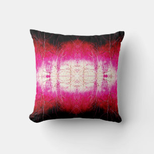Coussin Magenta Blanc Rouge Noir symétrique Art Abstrait