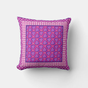 Coussin Magenta Coeurs et fleurs, Chèques et Pois